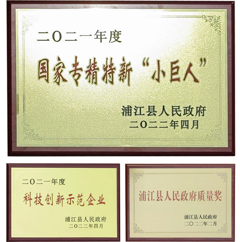 科技創（chuàng）新示範（fàn）企業、浦江縣人（rén）民政府質量獎和國（guó）家專精特新（xīn）“小巨人”
